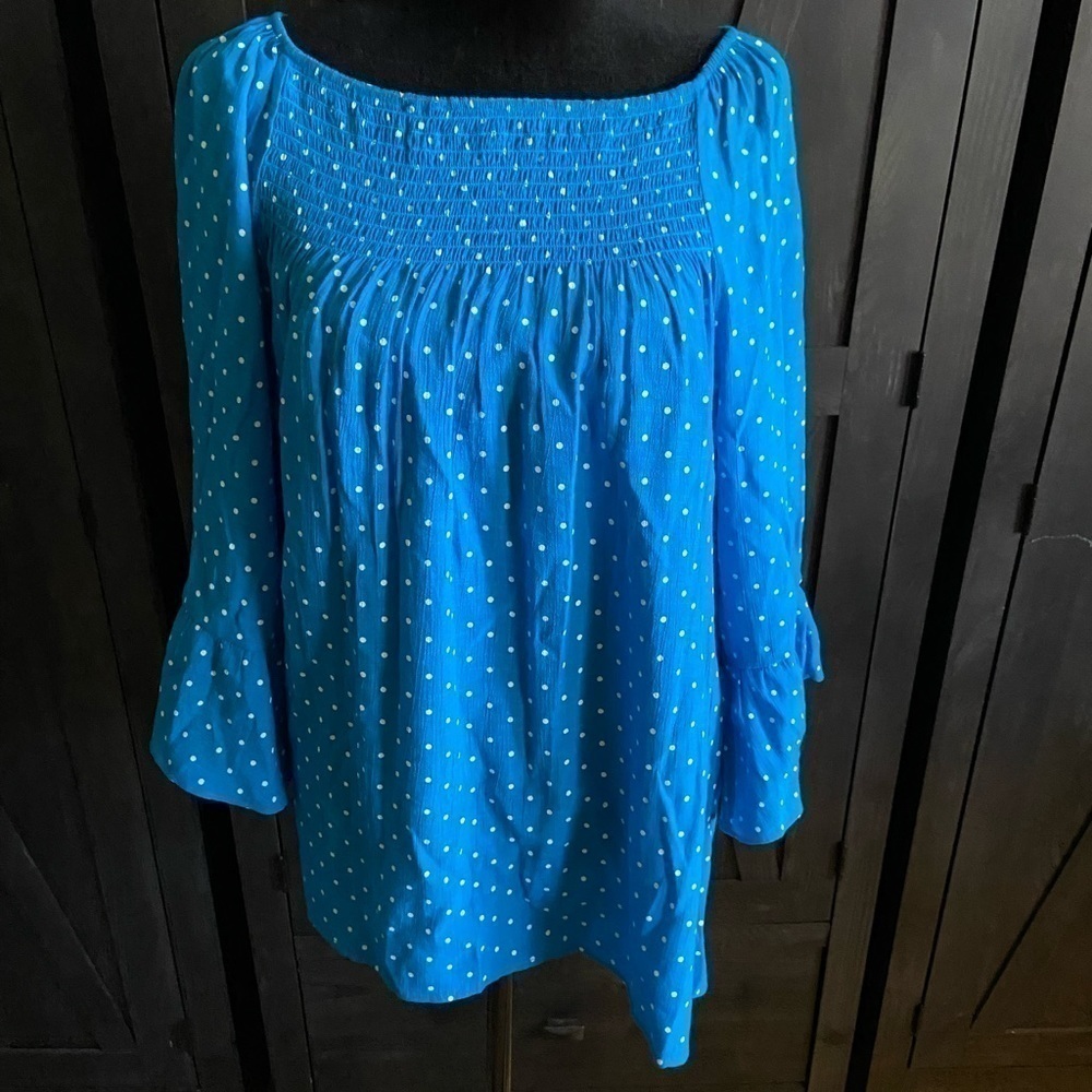 Counterparts turquoise with white polka dots blouse Size L